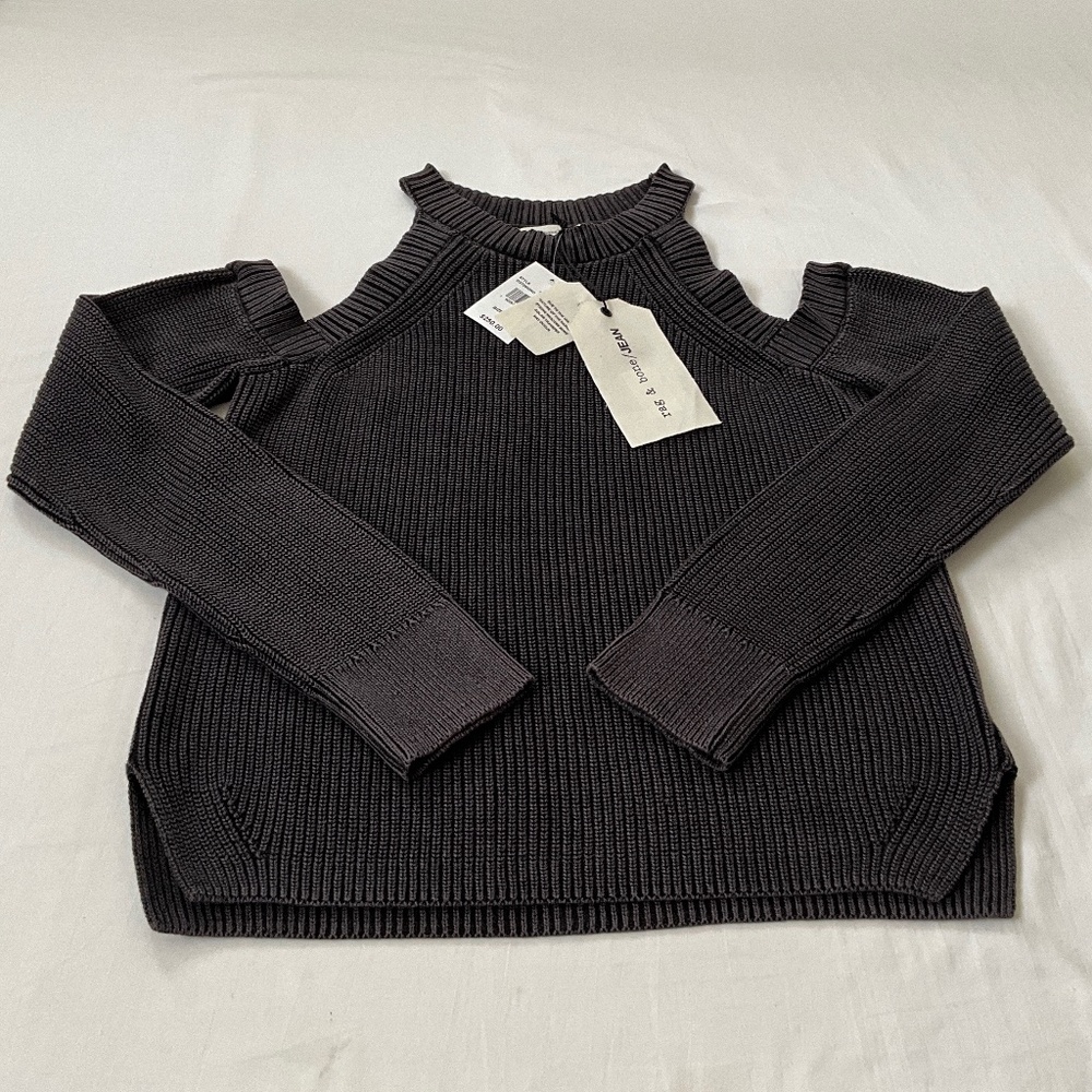 NWT RAG & BONE Dana Cold Shoulder Knit Sweater Charcoal Black Medium